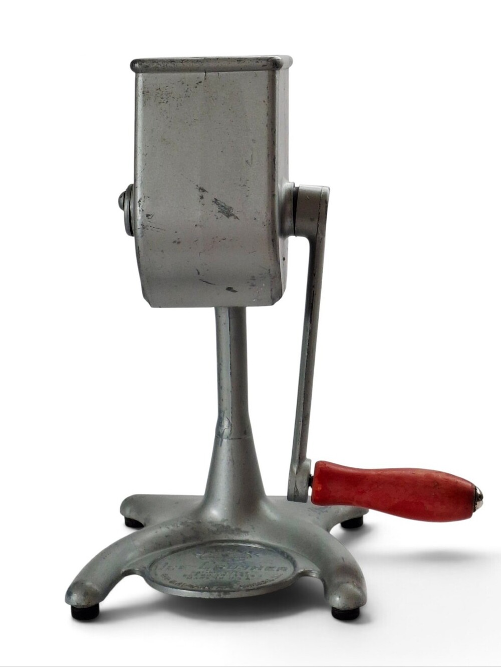 Vintage National Ice Crusher Red Wooden Hand Crank Countertop Tabletop Barware